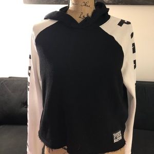 PINK Small Black Frayed Sweatshirt